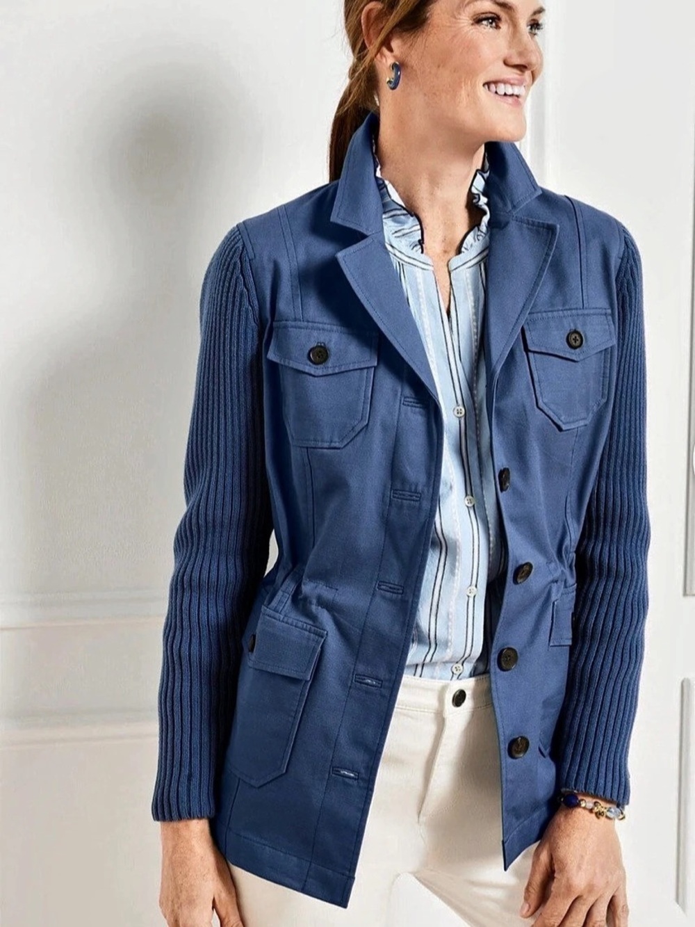Talbots Sweater Sleeve Jacket Utility Jacket Blue XL Petite